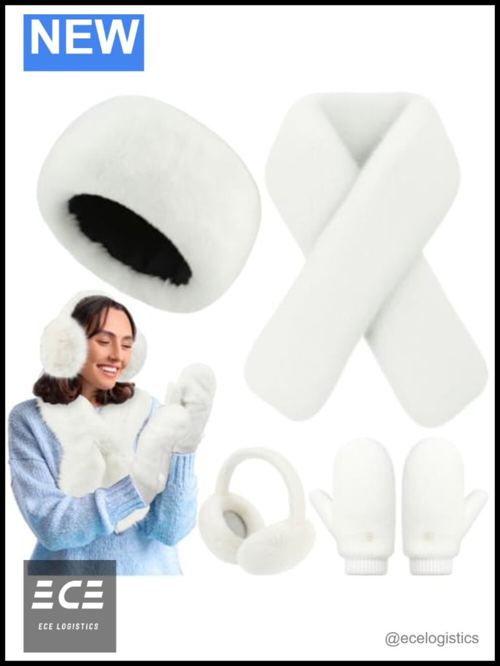 Faux Fur 4 Piece Winter Set Scarf Headband Earmuffs Mittens Cold Weather